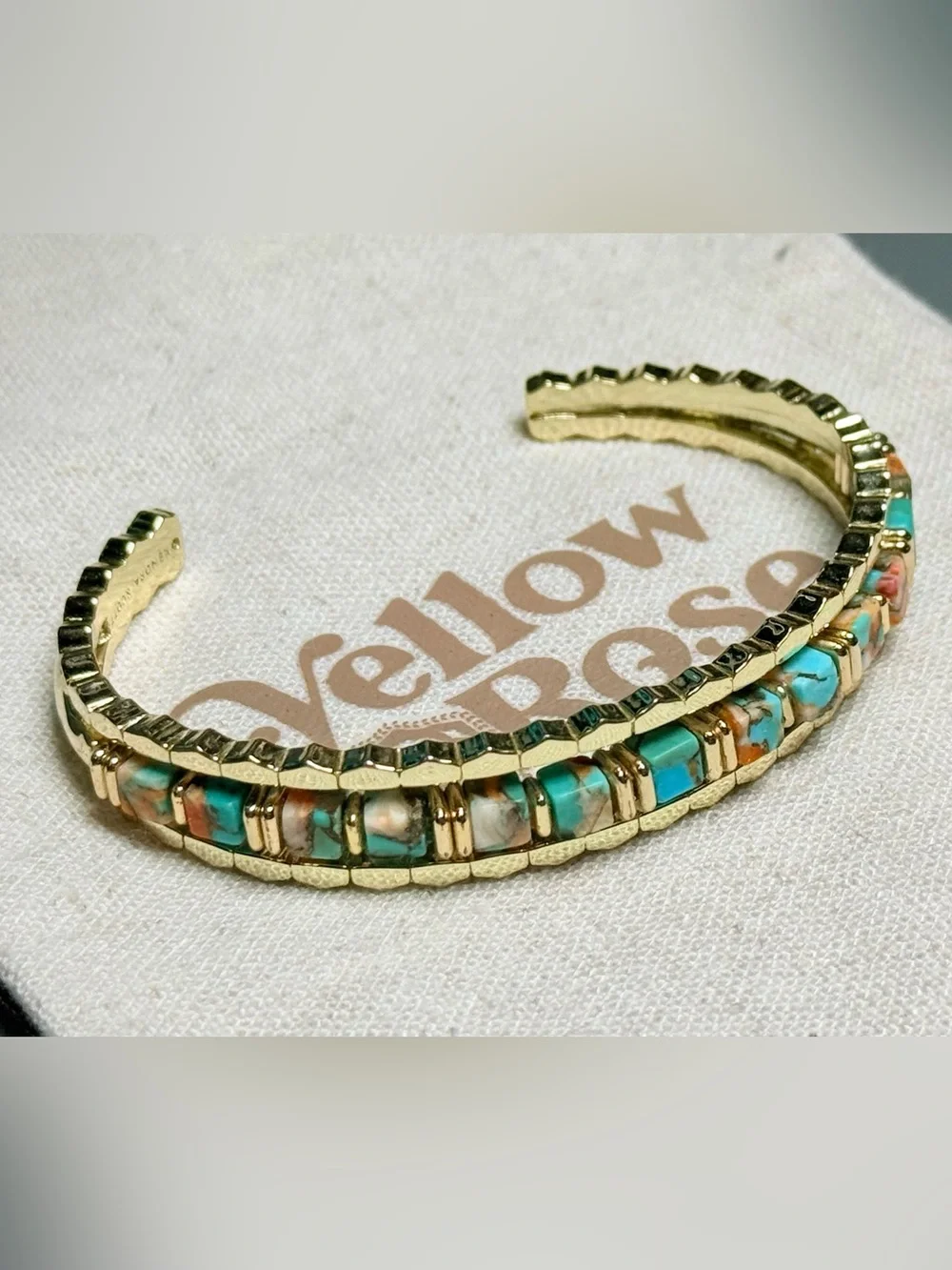 Kendra Scott Ember Gold Triple Band Cuff in Bronze Veined Turquoise Red Oyster